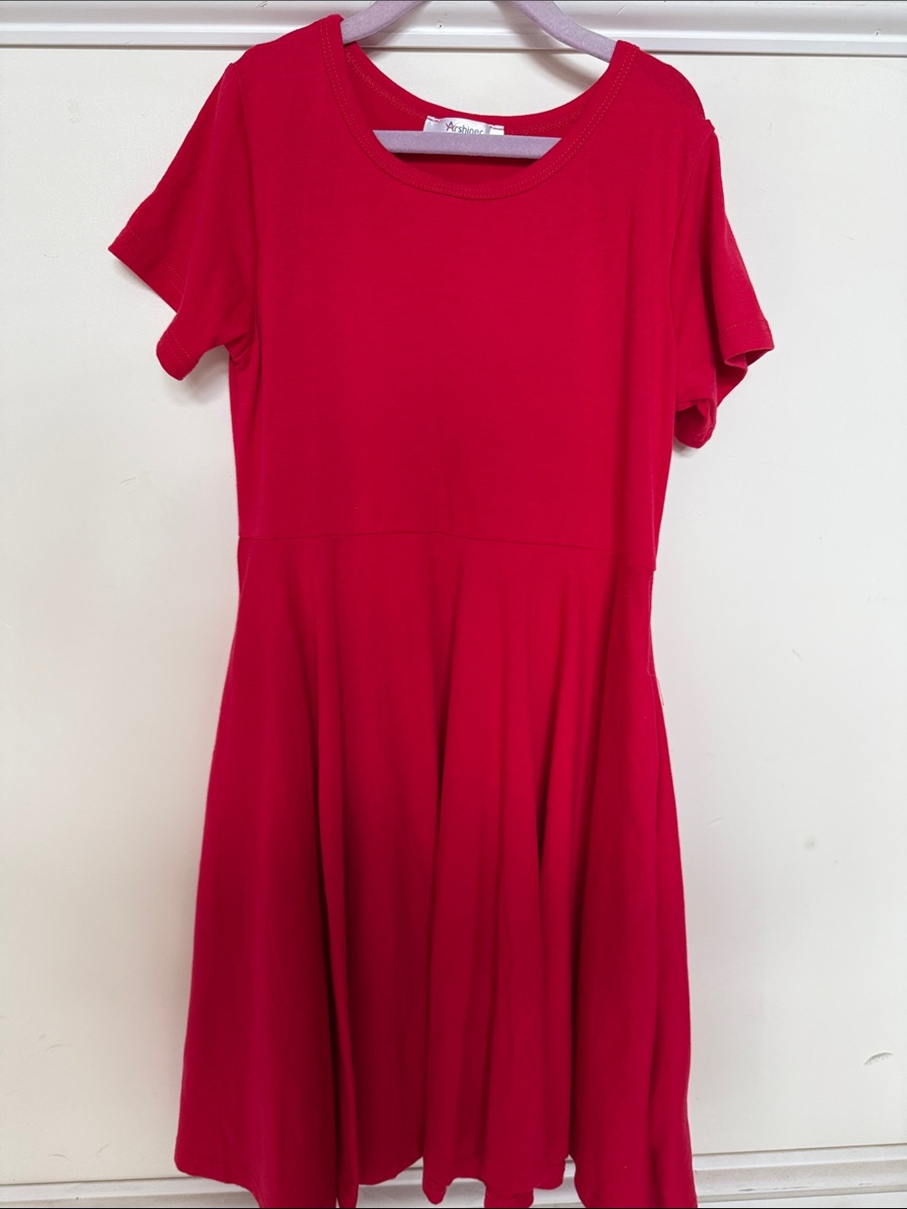 Girls' Casual Crimson Fit & Flare Short Sleeve Dress